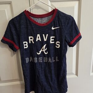Nike Kids Navy and Red Braves Baseball Tee